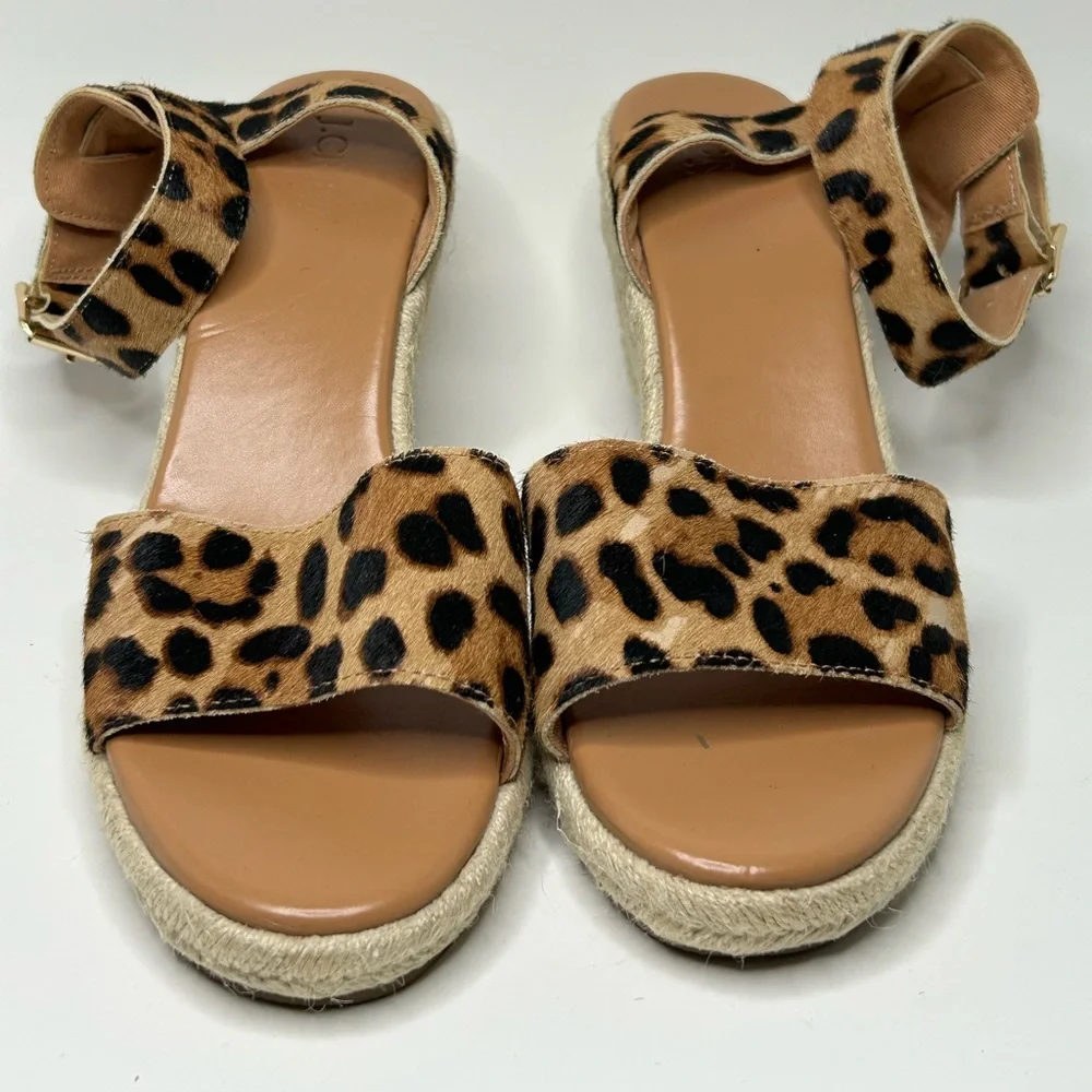 J.Crew Leopard Calf Hair Wedge Espadrille Open Toe Sandal Size 9